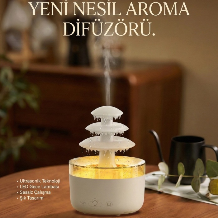 ® Yeni Ürün 3 Katlı Şelale YAĞMUR Tasarımlı Ultrasonik Aroma Difüzör6 Renk LED Işıklı Hava Nemlendirici